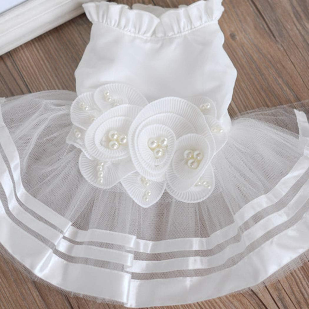 White Pearl Flower & Tulle Dress for Dogs & Cats