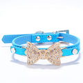 Metallic Blue Pet Collar with Gold-Tone Rhinestone Bow