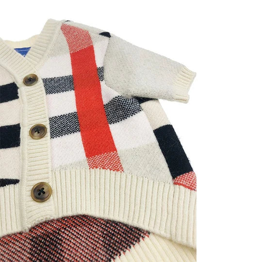 Classic Plaid Knit Dog Cardigan with Buttons