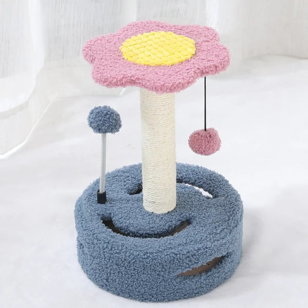 Daisy Flower Cat Scratching Post with Interactive Toys – Pink