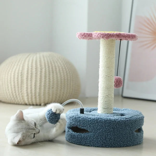 Daisy Flower Cat Scratching Post with Interactive Toys – Pink