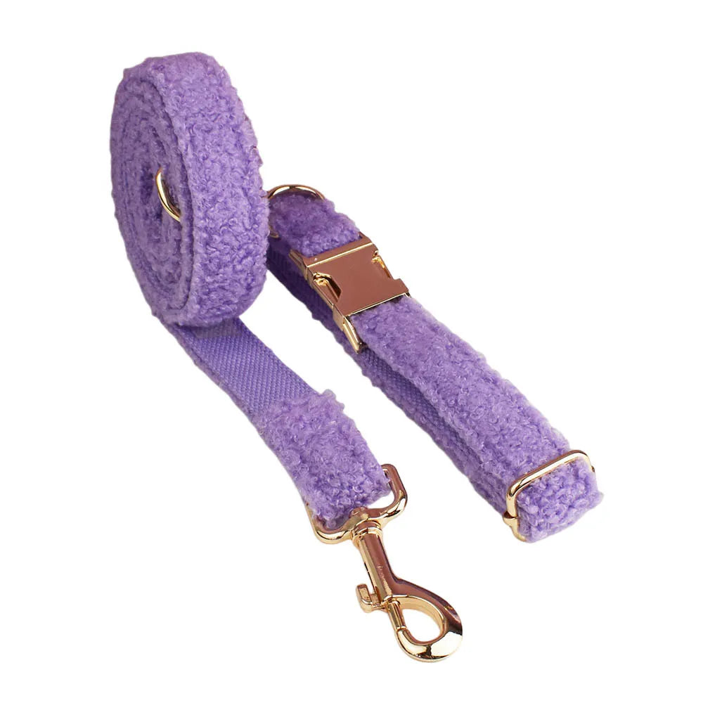 Light Purple Teddy Fleece Dog Collar & Leash Set