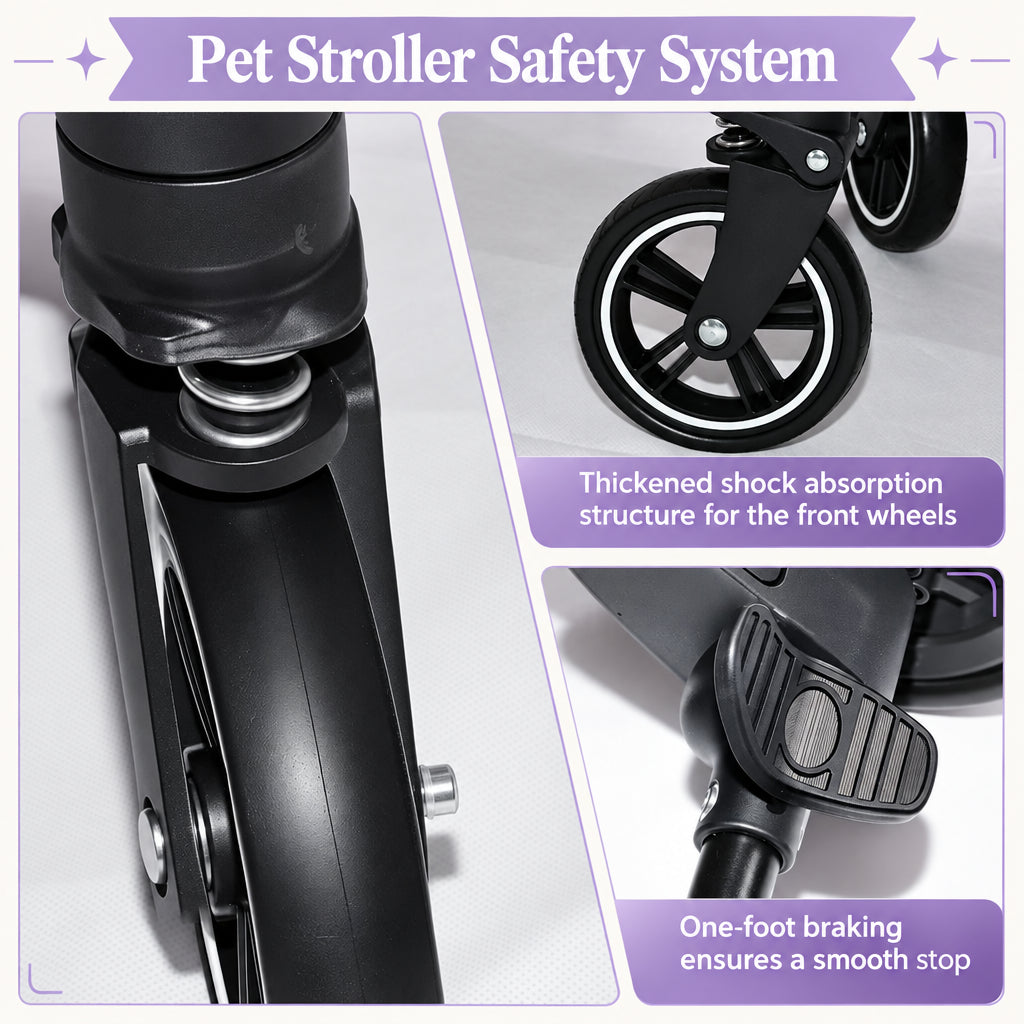 Black Double Pet Stroller with Two Detachable Carriers