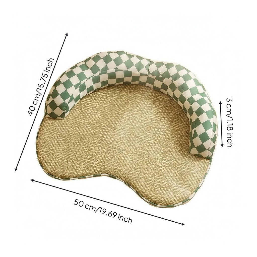 Green & White Checkered Cooling Pet Bed with Bolster
