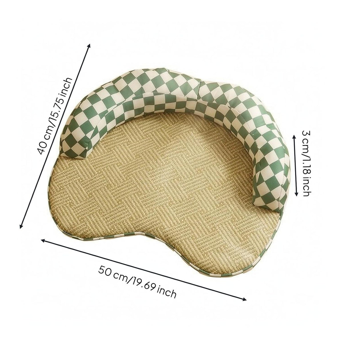 Green & White Checkered Cooling Pet Bed with Bolster