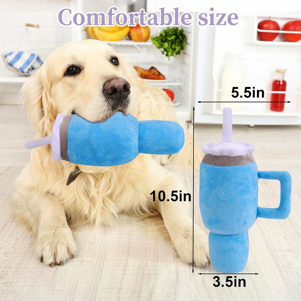 Blue Tumbler Cup Plush Squeaky Dog Toy