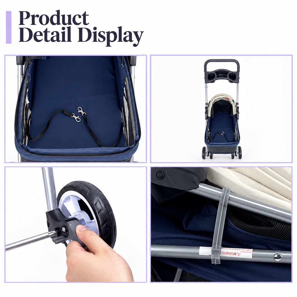 Black Foldable Pet Stroller for Small Dogs and Cats