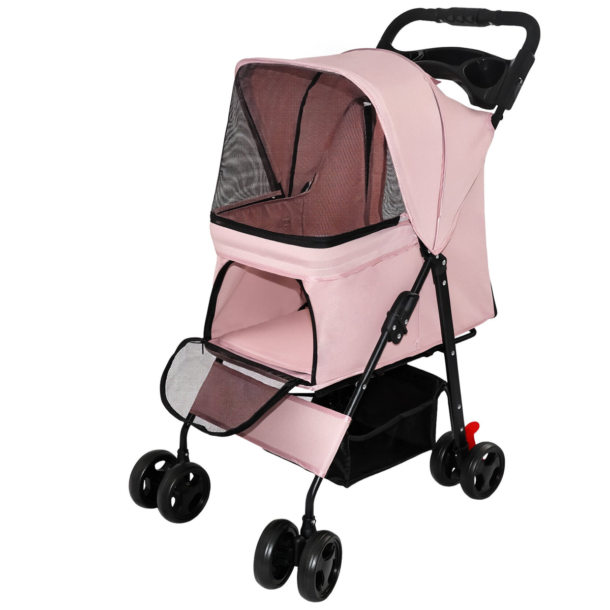 Pink Foldable Pet Stroller for Small Dogs and Cats