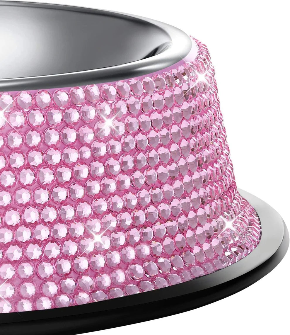 Clear Crystal Stainless Steel Pet Bowl for Cats & Dogs