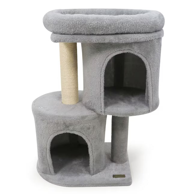 26-Inch Gray Cat Tree with Padded Perch & 2 Condos