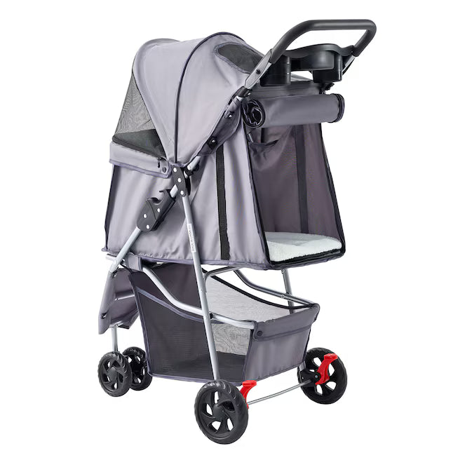 Gray Foldable Pet Stroller for Small Dogs and Cats