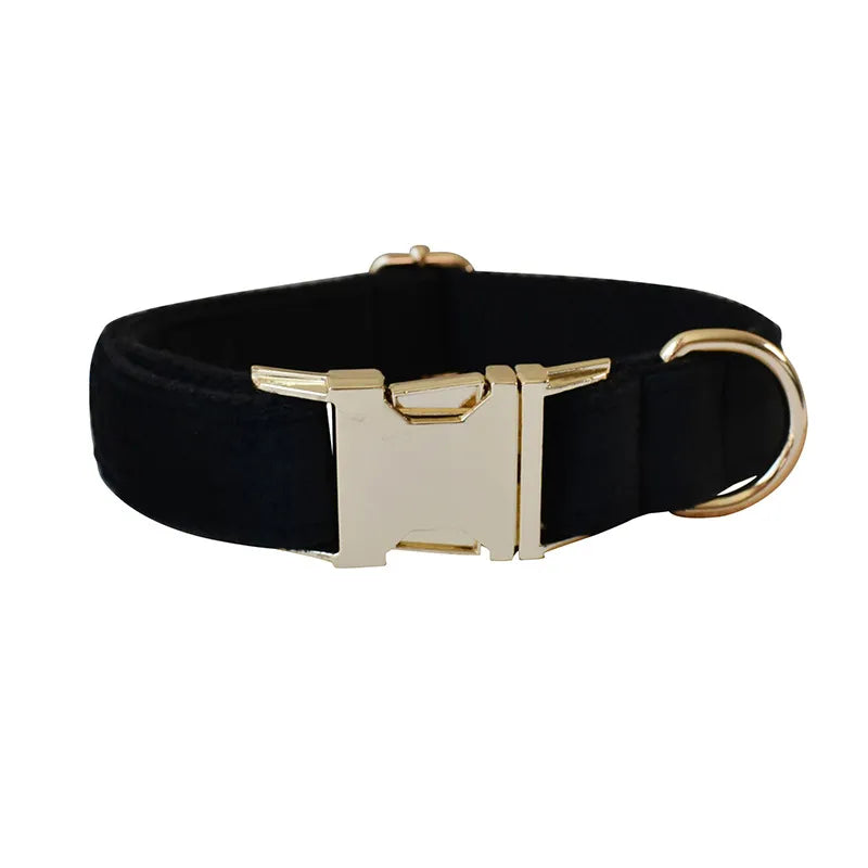 Black Velvet Dog Collar, Bow Tie & Leash Set