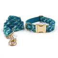 Teal & Blue Dog Collar and Leash Set with Gold Hardware
