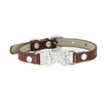 Brown Rhinestone Bone Faux Leather Dog Collar