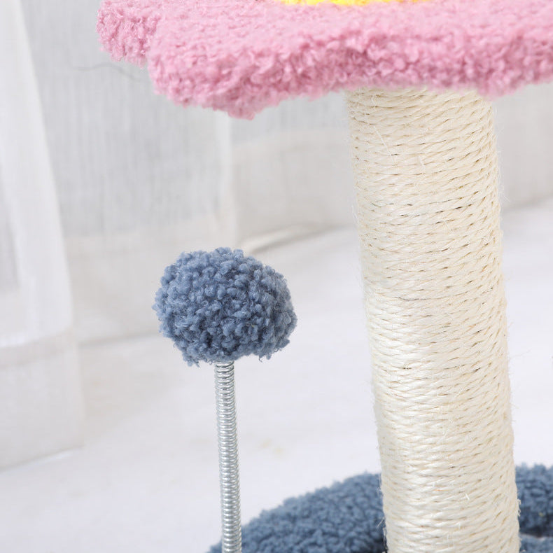 Daisy Flower Cat Scratching Post with Interactive Toys – Pink