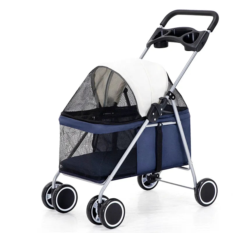 Blue Foldable Pet Stroller for Small Dogs and Cats