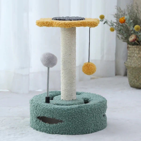 Daisy Flower Cat Scratching Post with Interactive Toys – Yellow