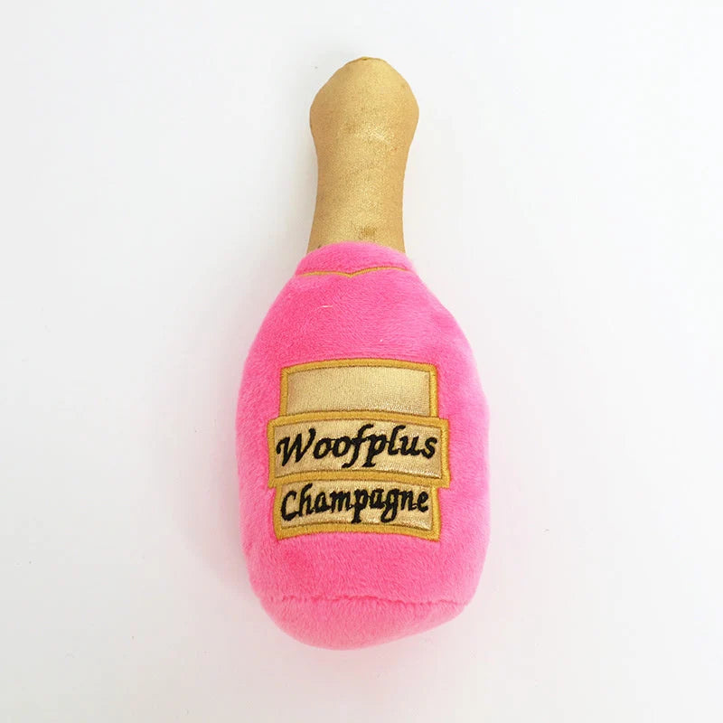 Pink Champagne Bottle Plush Dog Toy