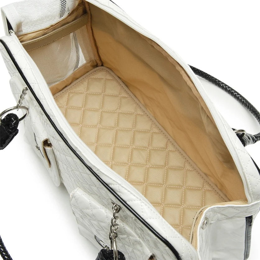 Camille Quilted Pet Carrier Bag – White