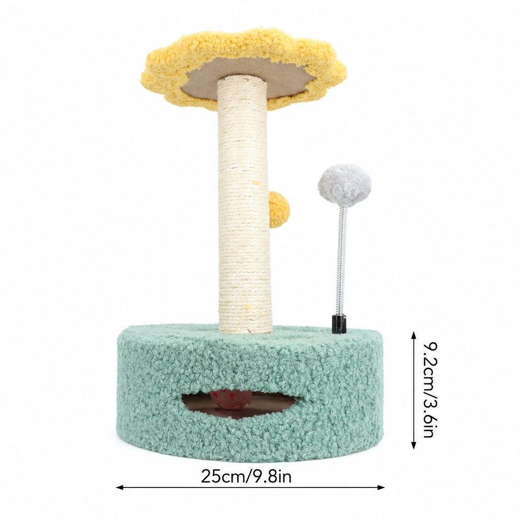 Daisy Flower Cat Scratching Post with Interactive Toys – Yellow