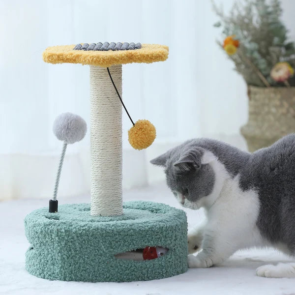 Daisy Flower Cat Scratching Post with Interactive Toys – Yellow