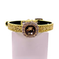 Yellow gold glitter sparkle pet collar with champagne cushion-cut crystal rhinestone centerpiece embellishment for cats and dogs