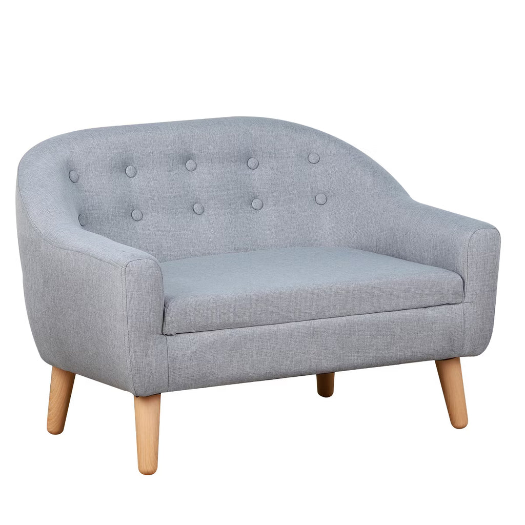 Gray 2-Seat Pet Sofa Couch | Linen-Look Fabric & Wood Frame