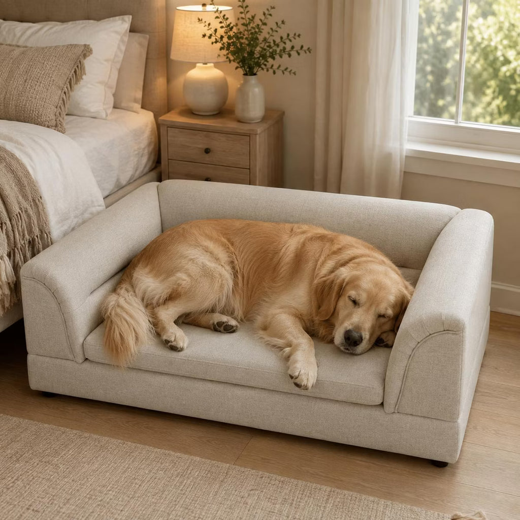 Beige Oversized Pet Sofa with Curved Arms