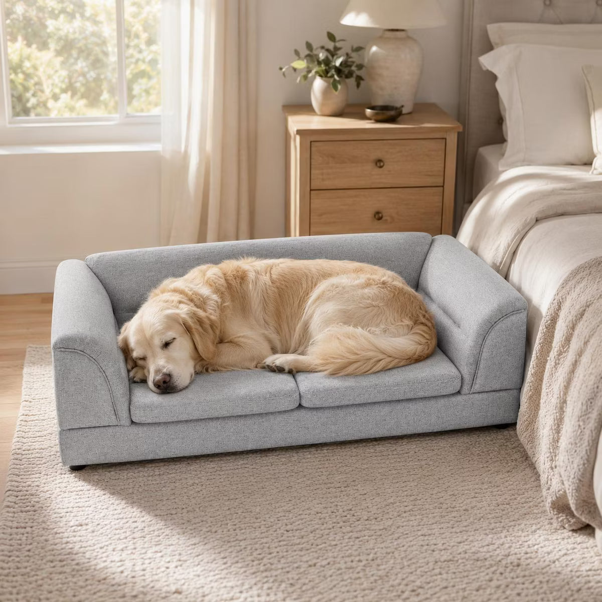Light Gray Oversized Pet Sofa with Curved Arms