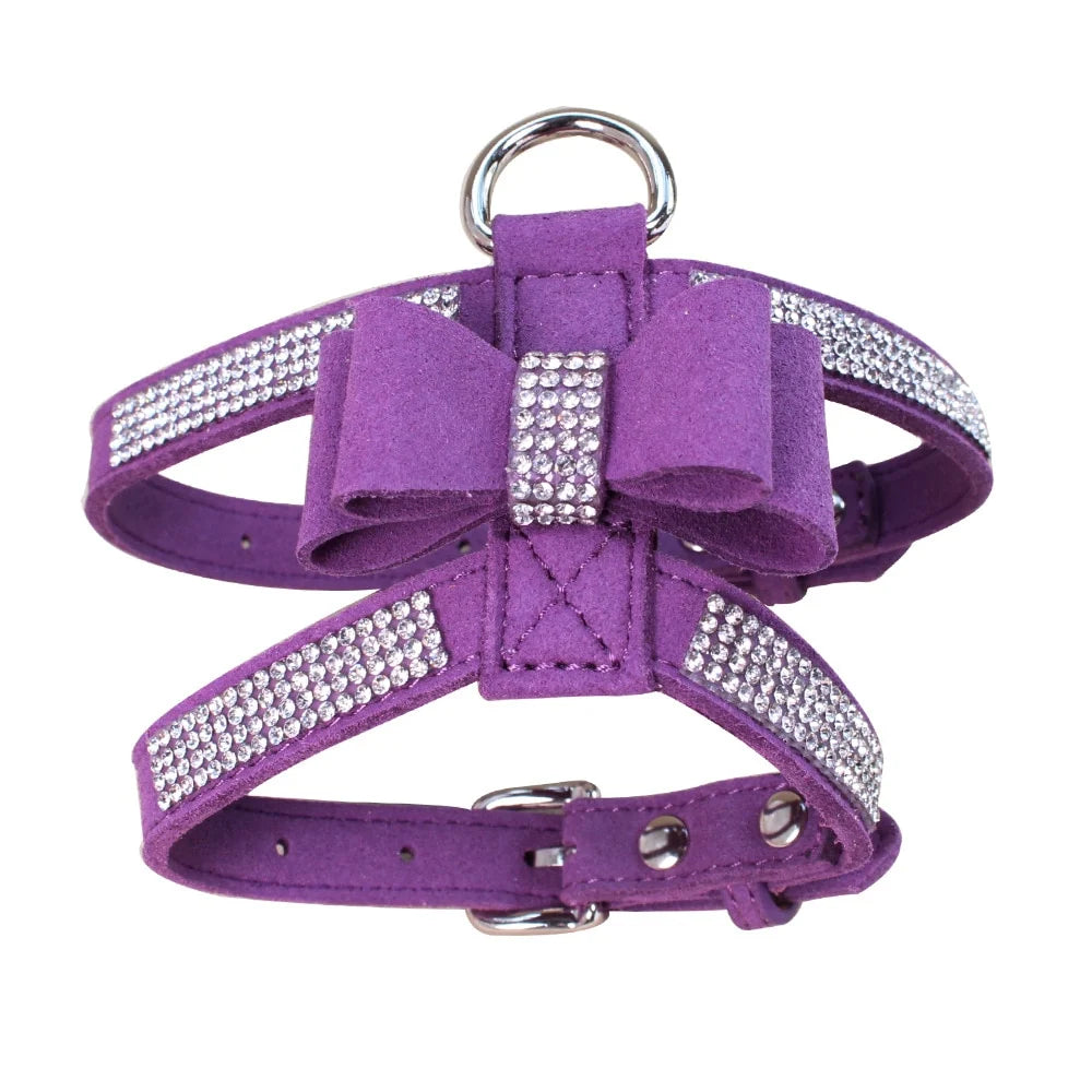 Purple Rhinestone Bow Pet Harness | Sparkly Escape-Proof Harness for Small Dogs & Cats