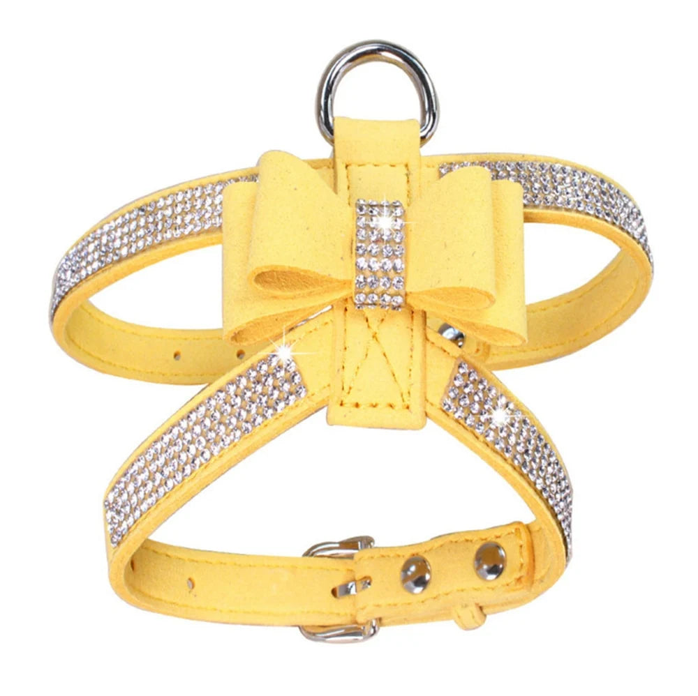 Yellow Rhinestone Bow Pet Harness | Sparkly Escape-Proof Harness for Small Dogs & Cats
