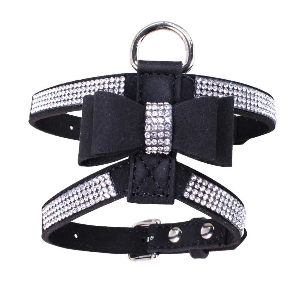 Black Rhinestone Bow Pet Harness | Sparkly Escape-Proof Harness for Small Dogs & Cats
