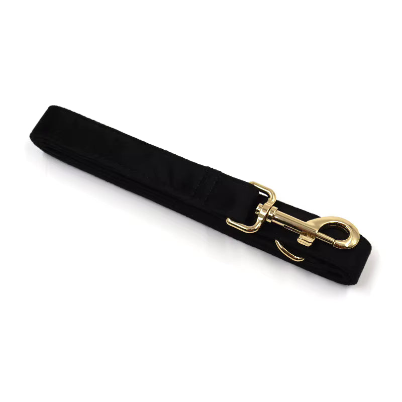 Black Velvet Dog Leash with Gold Hardware