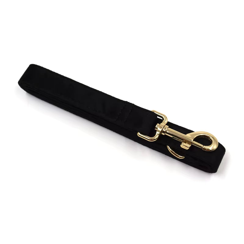 Black Velvet Dog Collar, Bow Tie & Leash Set