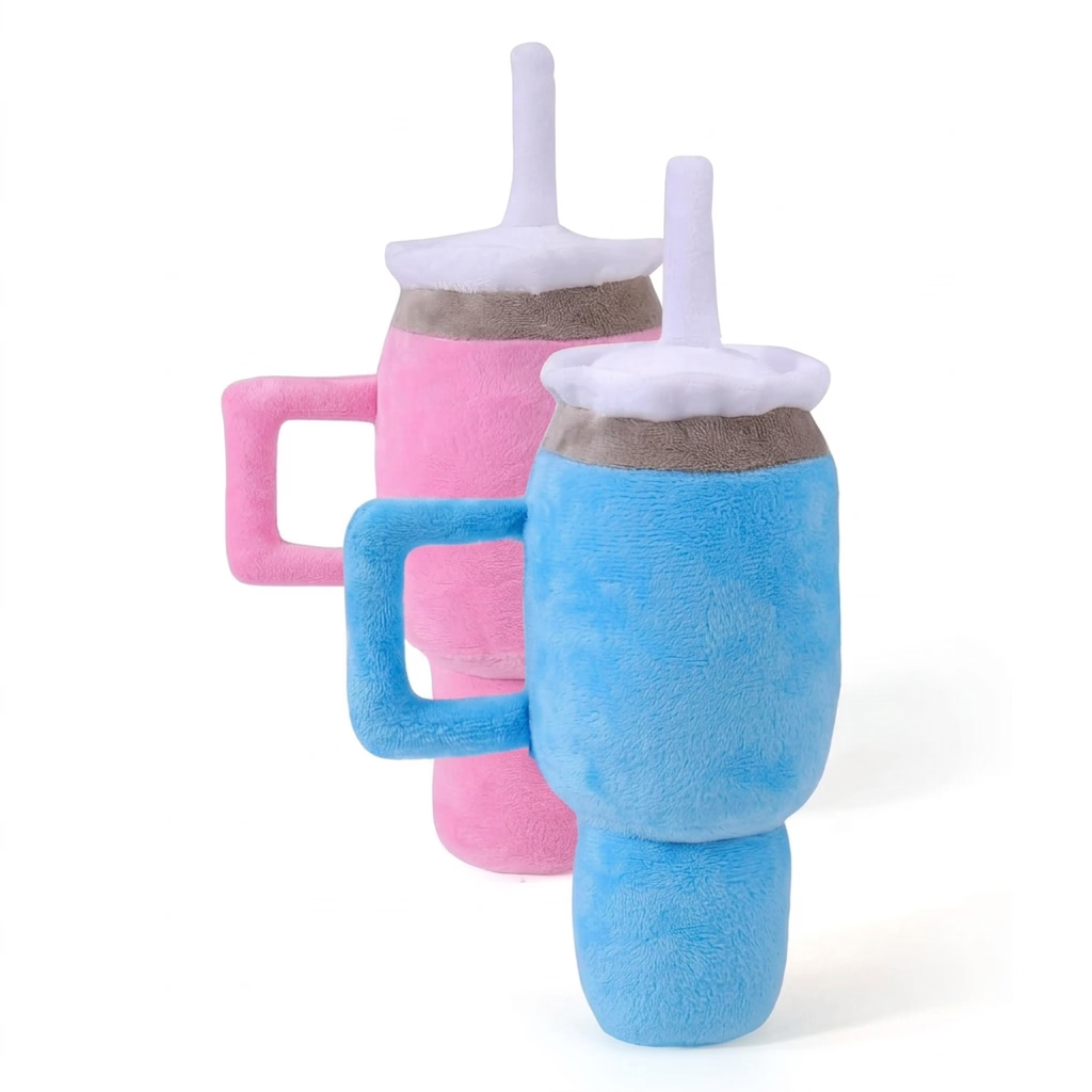 Blue Tumbler Cup Plush Squeaky Dog Toy