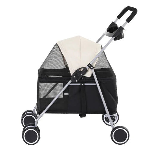 Black Foldable Pet Stroller for Small Dogs and Cats