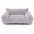 Lavender grey rectangular pet sofa bed with thick ribbed channel-tufted plush fabric, rounded raised back and armrests, and a deep cushioned seat, shown from the front on a white background