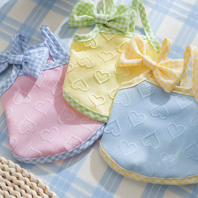 Yellow Heart Pet Tank Top with Green Gingham Bow