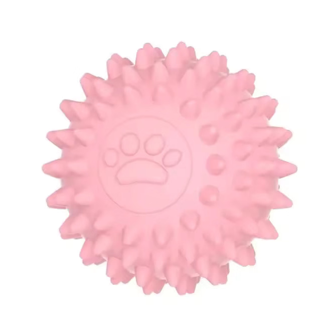 Pink Paw Print Spiky Dog Ball Toy
