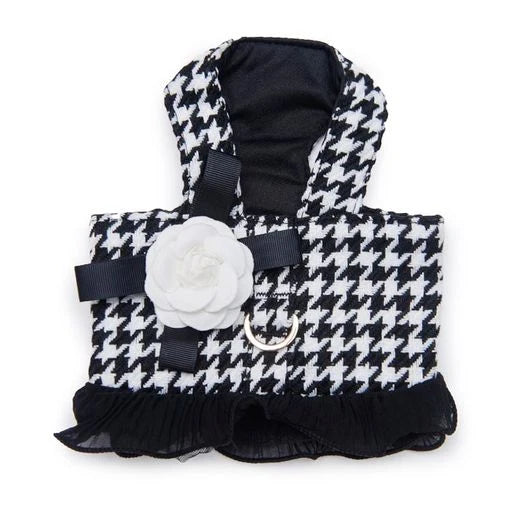 Black & White Houndstooth Pet Harness Dress & Leash Set