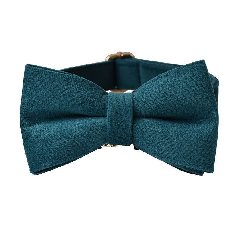 Teal Velvet Dog Collar, Bow & Leash Set