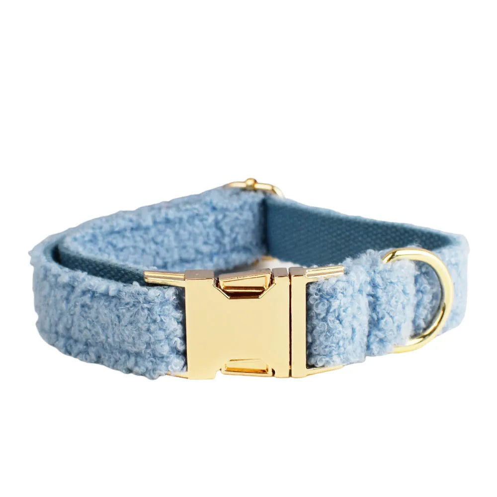Light Blue Teddy Fleece Dog Collar & Leash Set