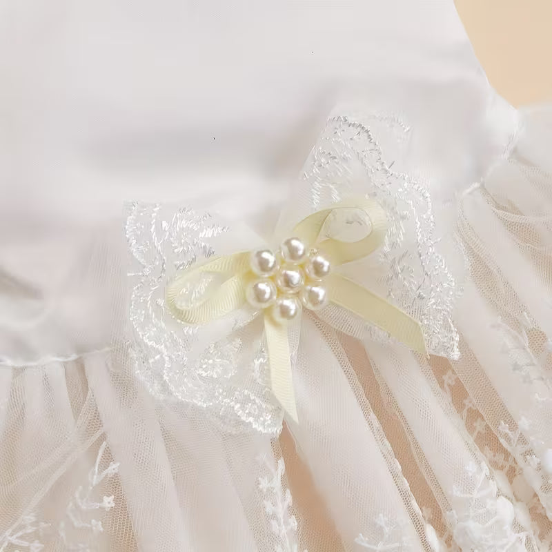 White Lace & Pearl Bow Dress for Dogs & Cats
