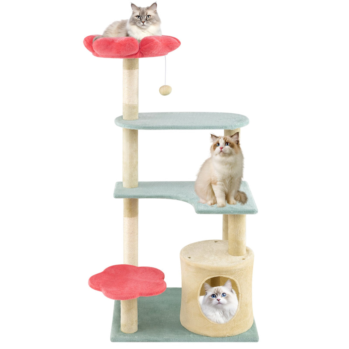 61-Inch Floral Cat Tree with Flower Perch, Condo & Sisal Posts