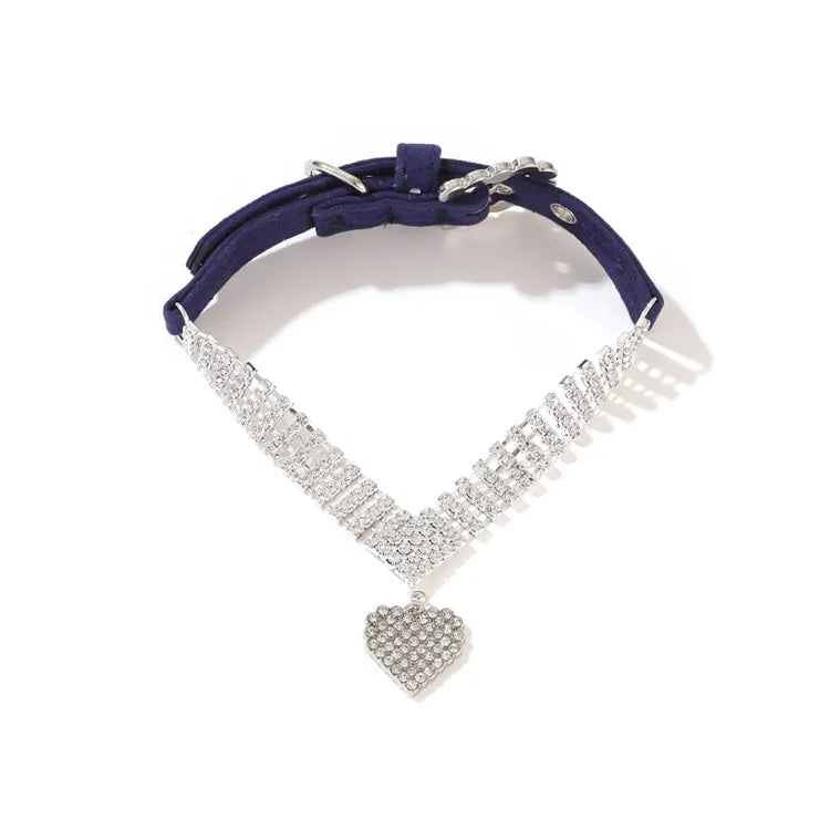 Blue Rhinestone Heart Pendant Dog & Cat Collar