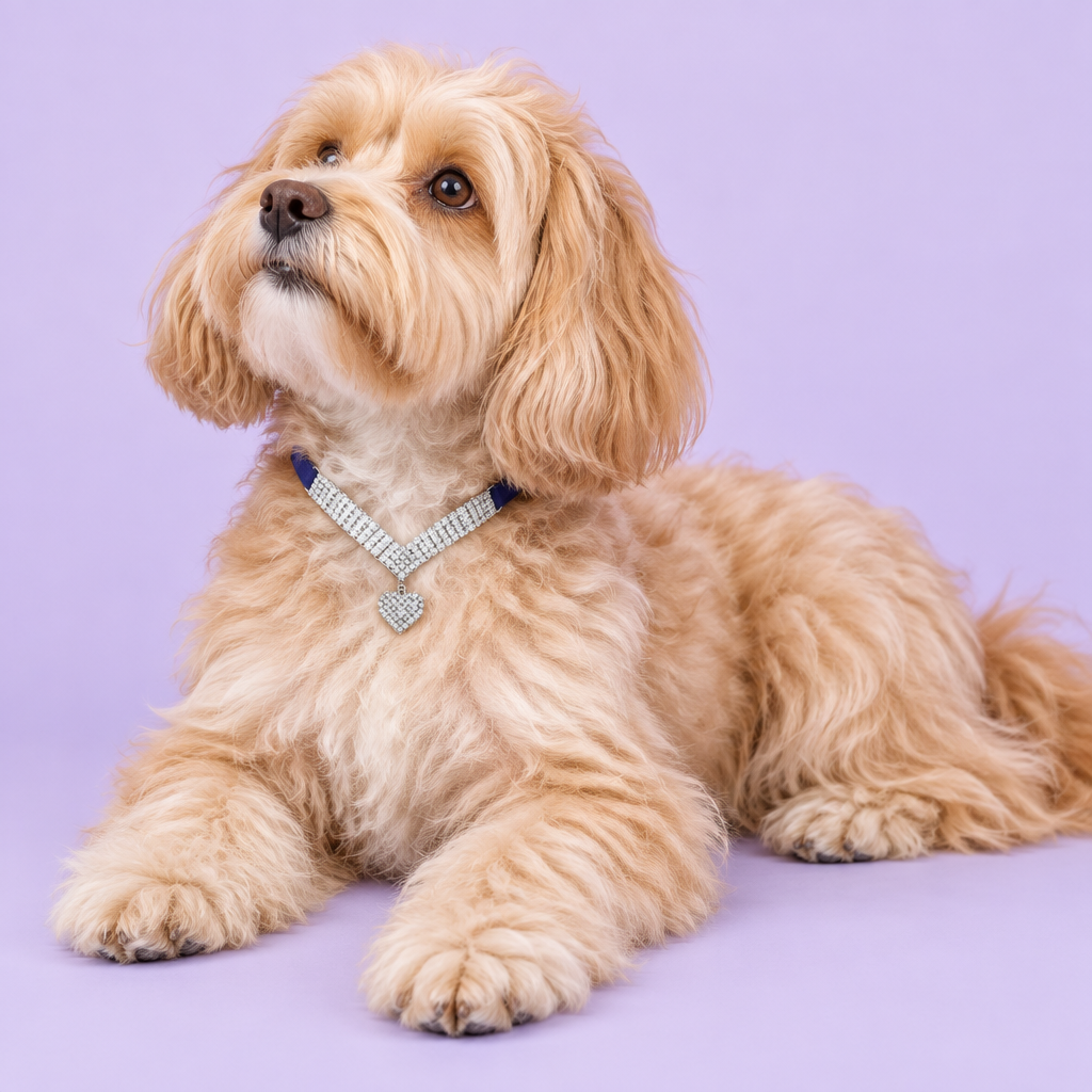 Apricot Havanese lounging with an upward gaze