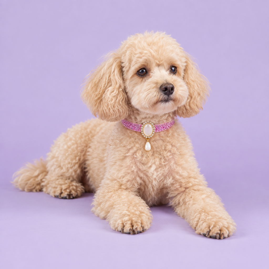 Apricot miniature poodle lounging