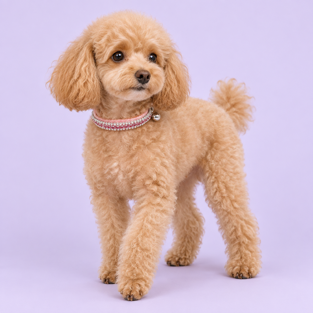 Apricot toy poodle stepping