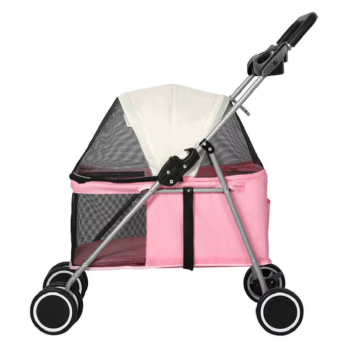Pink Foldable Pet Stroller for Small Dogs and Cats