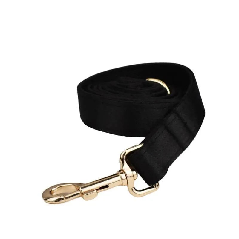 Black Velvet Dog Leash with Gold Hardware